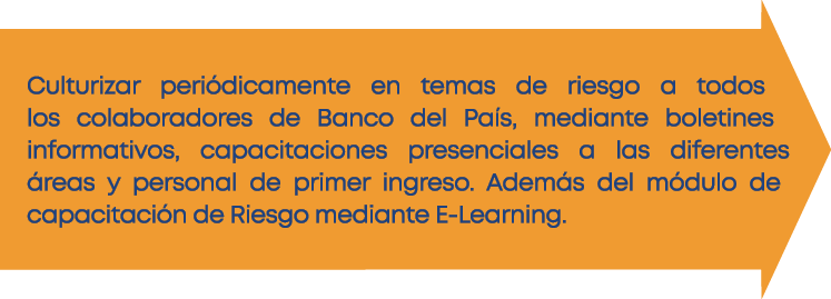 Culturizar peri dicamente en temas de riesgo a todos los colaboradores de Banco del Pa s, mediante boletines informat   