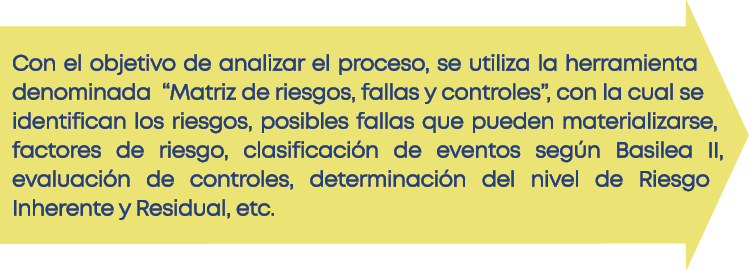 Con el objetivo de analizar el proceso, se utiliza la herramienta denominada  Matriz de riesgos, fallas y controles ,   
