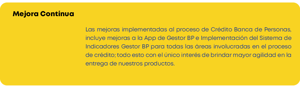 Las mejoras implementadas al proceso de Crédito Banca de Personas, incluye mejoras a la App de Gestor BP e Implementa   