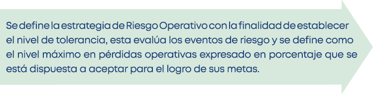 Se define la estrategia de Riesgo Operativo con la finalidad de establecer el nivel de tolerancia, esta evalúa los ev   