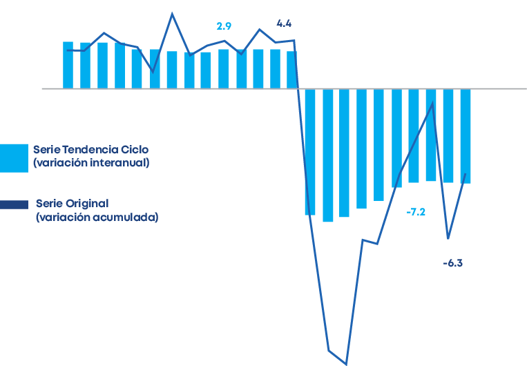 Serie Tendencia Ciclo (variación interanual),Serie Original (variación acumulada),-7 2,2 9,4 4,-6 
