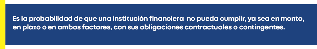 Es la probabilidad de que una institución financiera no pueda cumplir, ya sea en monto, en plazo o en ambos factores,   