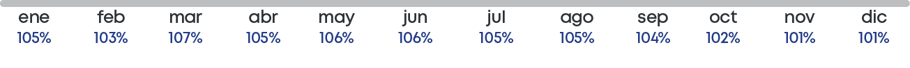 dic 101%,nov 101%,oct 102%,sep 104%,ago 105%,jul 105%,jun 106%,may 106%,abr 105%,mar 107%,feb 103%,ene 105