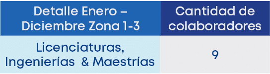 Detalle Enero – Diciembre Zona 1 3 ,Licenciaturas, Ingenier as & Maestr as ,Cantidad de colaboradores ,