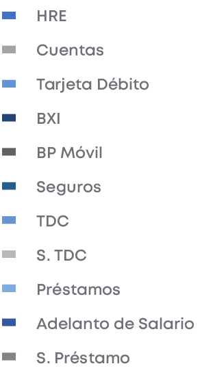 HRE Cuentas Tarjeta D bito BXI BP M vil Seguros TDC S. TDC Pr stamos Adelanto de Salario S. Pr stamo 