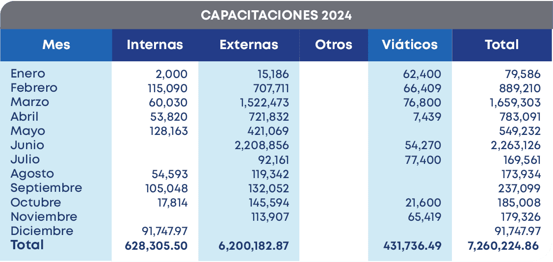 CAPACITACIONES 2024,Mes,Enero Febrero Marzo Abril Mayo Junio Julio Agosto Septiembre Octubre Noviembre Diciembre Tota...